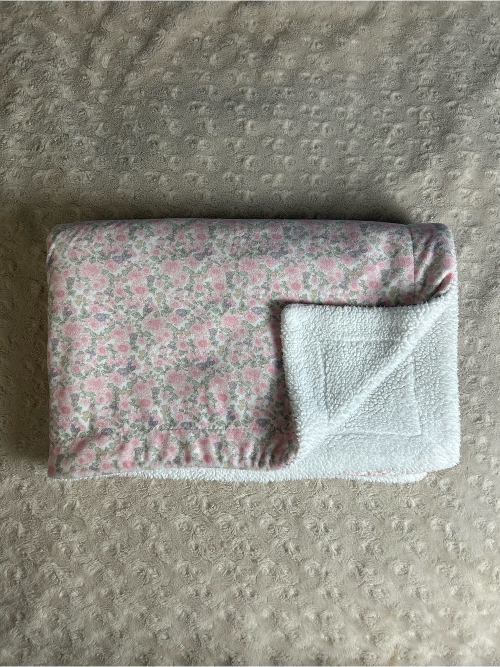 Ava Olivia Pink Floral Baby Blanket White Sherpa Green Leaves Flowers Lovey